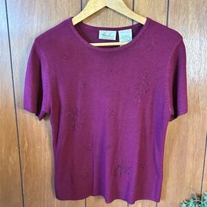 Vintage Kathie Lee‎ Collection Ladies Large Purple Embroidered Knit Top